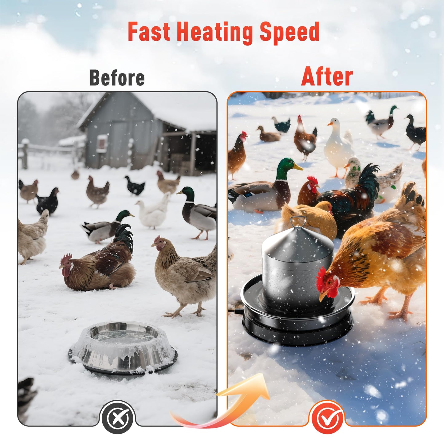 Chicken Water Heater for Winter, 110W Heated Poultry Waterer Base with Thermostat, 11 Inch Poultry Winter Deicer Heated Base with 9.8ft Power Cord, 2PCS (Black)