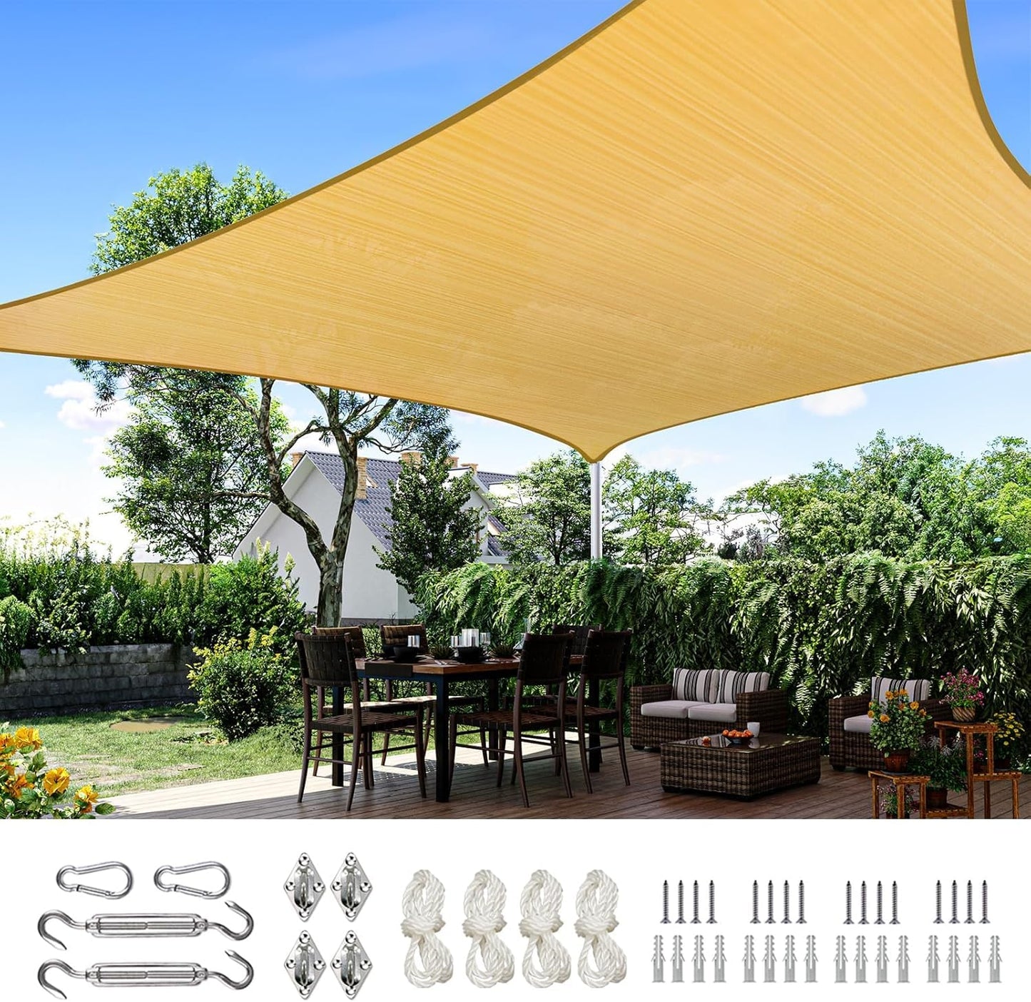 Quictent Raised Garden Bed with Cover Bundle with 26X20 FT Sun Shade Sail