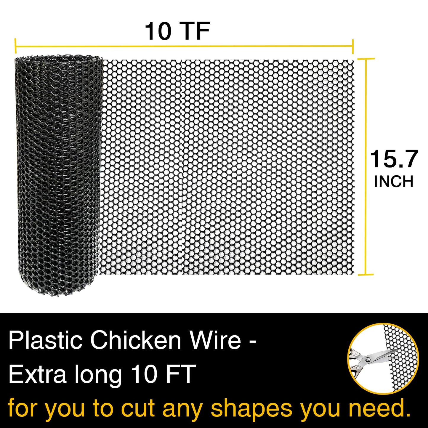 Chicken Wire Fencing Mesh Plastic with Zip Ties, 1.3×10FT Garden Netting for Moss Poles, Plastic Chicken Wire for Poultry Rabbit Fencing,Crafts,DIY - Black