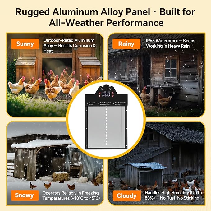 Automatic Chicken Coop Door Solar Powered with 2K Camera & Night Vision Alarm, IP65 Wireless Auto Door Opener, 6-Month Battery, APP Control, 2-Way Audio, Anti-Pinch Design
