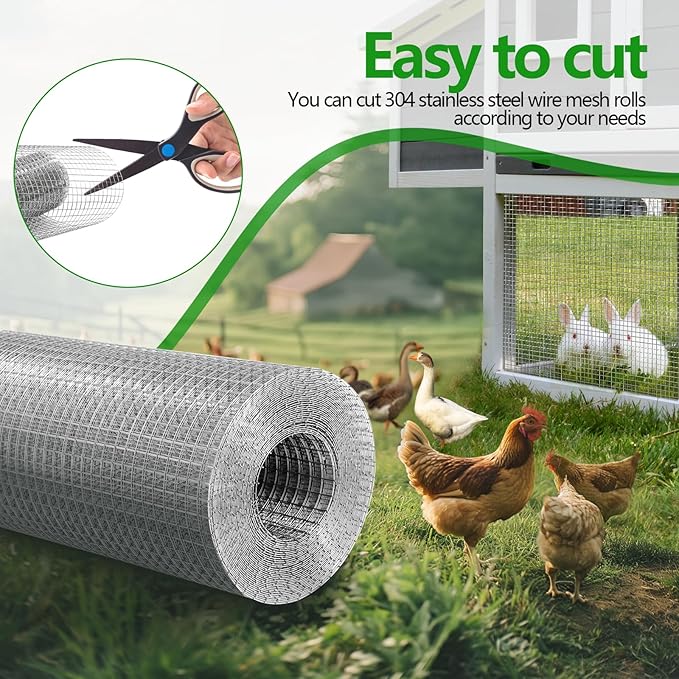 Hardware Cloth 1/2 inch 20 Gauge Large size304 Stainless Steel mesh Chicken Wire Welded Fencing Wire Mesh Roll Garden Fence 24in×48ft