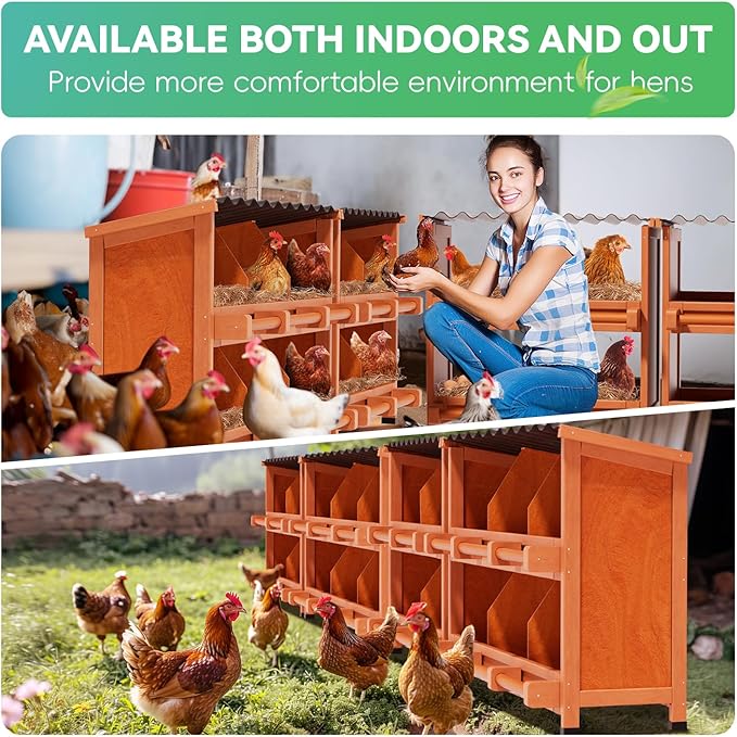 Chicken Nesting Boxes,10 Compartments Wooden Nesting Boxes for Chickens,Laying Boxes for Hens Ducks Poultry Protect Eggs Chicken Coops Easy Egg Collection