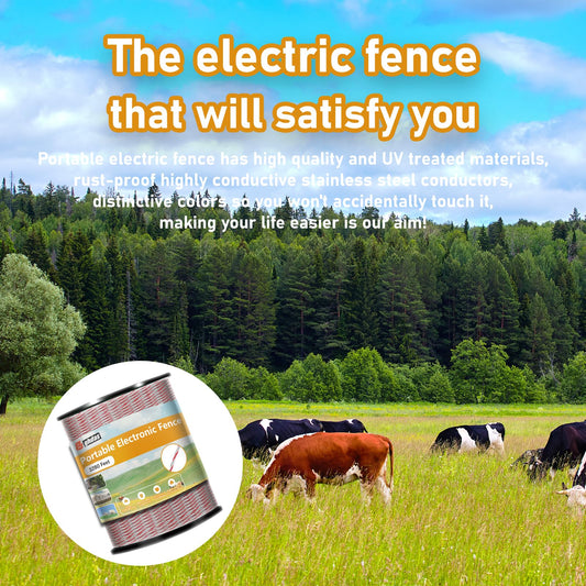 Portable Electric Fence Polywire 3280 Feet 1000 Meter, for Fencing Livestock, Farm Animals, Horses, Deers, Farm Animals, Gardens, Good Conductivity and Waterproof, Coyote-Proof, Crossing-Proof