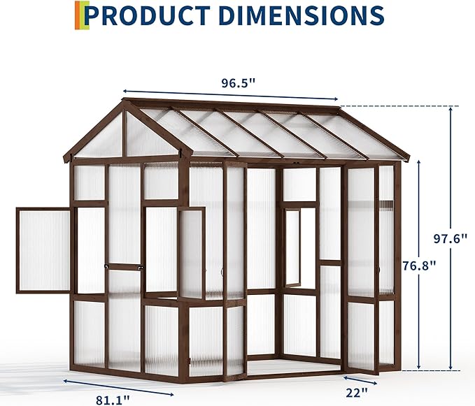 6x8 FT Wooden Greenhouse for Outdoor - Heavy Duty Walk-in Green House Kit with 6mm Polycarbonate,Ventilated Window & Lockable Door for Backyard,Patio,Lawn