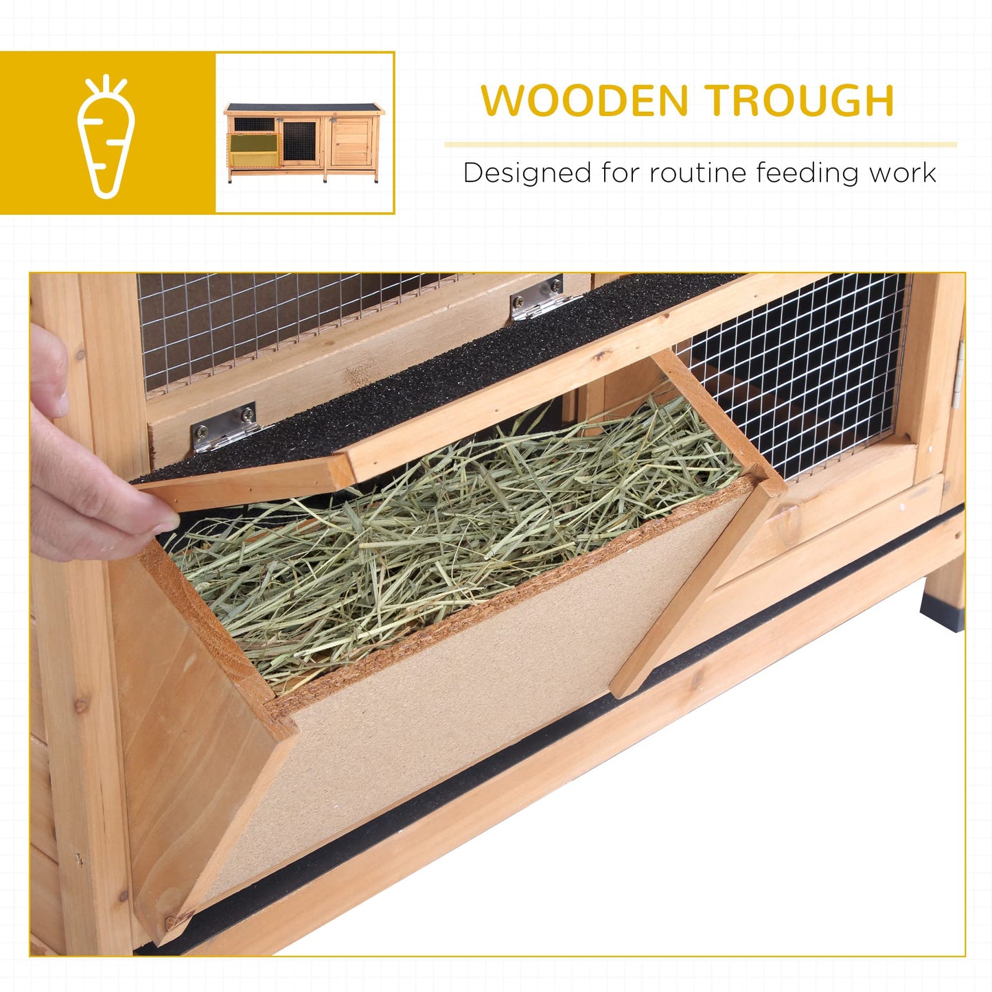 PawHut Wooden Rabbit Hutch Bunny Hutch Cage Guinea Pig with Waterproof Roof, No Leak Tray and Feeding Trough, Indoor/Outdoor, Natural