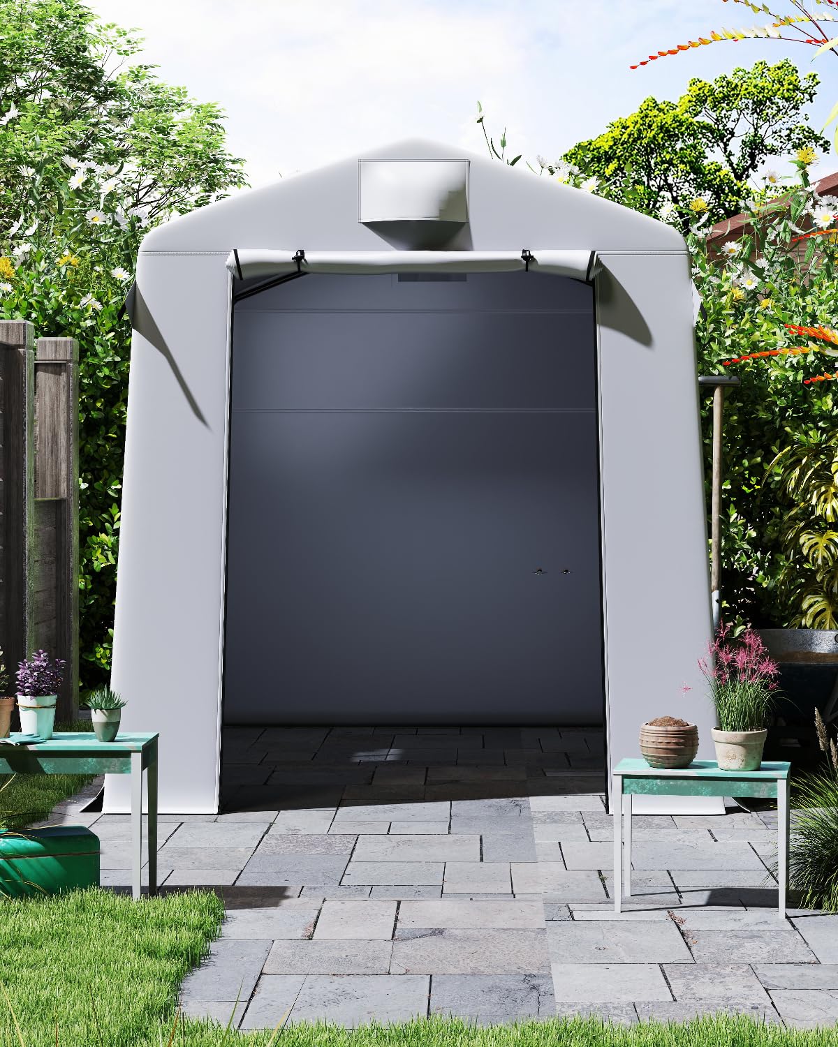 Portable Shed Outdoor Storage Shelter, 6x8x7 ft Instant Waterproof Storage Tent Sheds with Roll-up Zipper Door and Ventilated Windows for Motorcycle, Bike, Garden Tools(Grey)