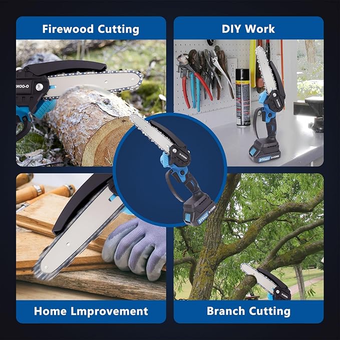 O-CONN Mini Chainsaw Cordless 6 Inch Handheld Chain Saw with Security Lock & Auto Oiler System, Portable Electric Small Chainsaw for Tree Branches, Courtyard, Household & Garden
