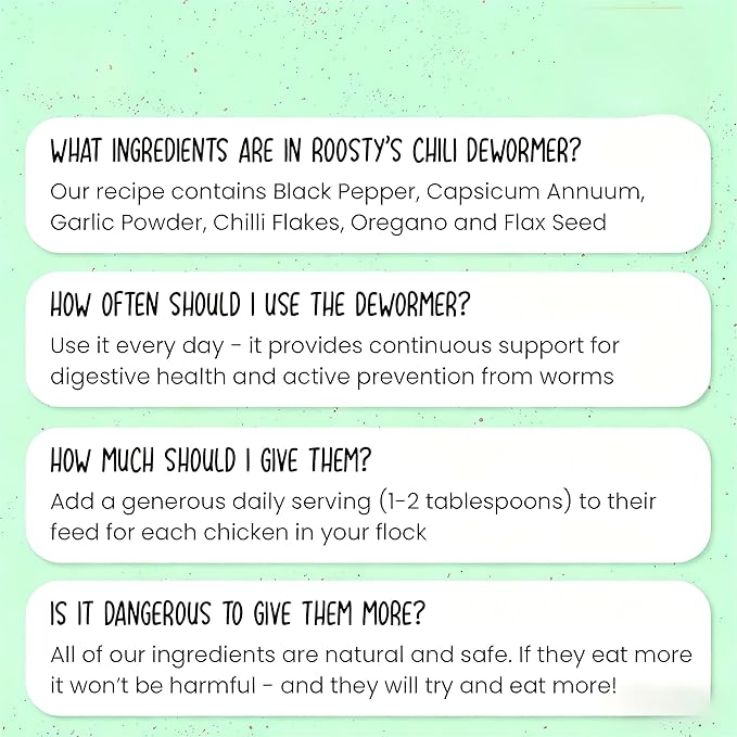 Natural Chicken Dewormer Powder - Chili Flavor | All-Natural Poultry Worm Treatment for Hens & Birds | Easy-Mix Feed Supplement | Safe for Eggs | No Withdrawal (1LB Pouch)