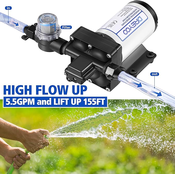 Water Pressure Booster Pump 110v 5.5 GPM 70 PSI, Self Priming Industrial Water Pump with Power Plug, Pipe Fittings Brass Connector Strainer Filter for Kitchen Bathroom Rv Marine Caravan Garden(Black)