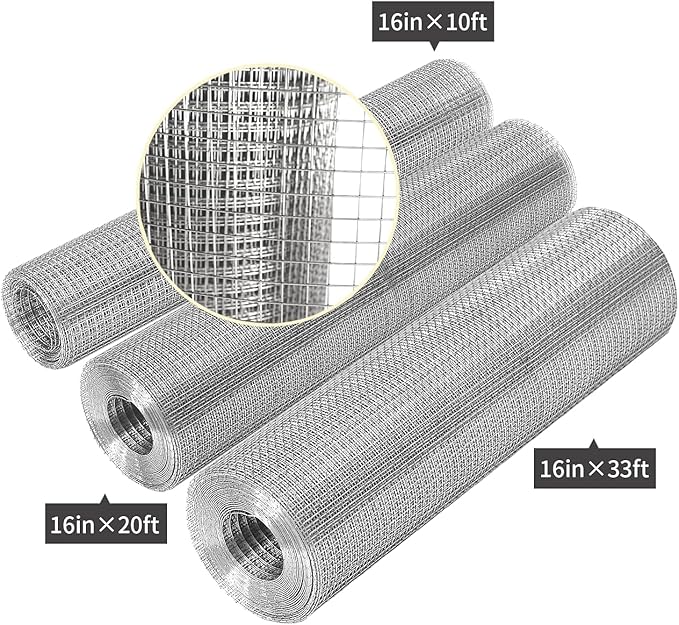 Hardware Cloth 1/4 inch 16" x 10 ft, Galvanized 23 Guage Wire Hardware Mesh, Welded Chicken Wire Fence Fencing Roll for Chicken Coop Wire, Rabbit Cage Wire, Poultry and Animal Cage Netting Screen
