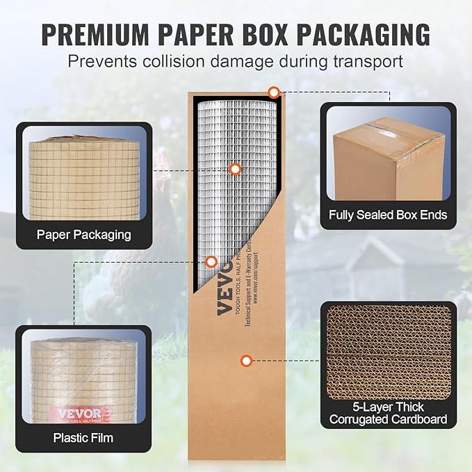 VEVOR Hardware Cloth, 1/2 inch 24in x 25 ft 19 Gauge, Hot Dipped Galvanized Wire Mesh Roll, Chicken Wire Fencing, Wire Mesh for Rabbit Cages, Garden, Small Rodents