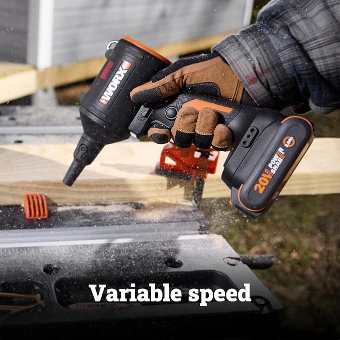 WORX Cordless Blower/Inflator, 20V 39 CFM 470 MPH Brushless High Speed Portable Dust Cleaner for Workshop, Lawn, Yard, Home, Lightweight Handheld Blower, Tool Only, PowerShare