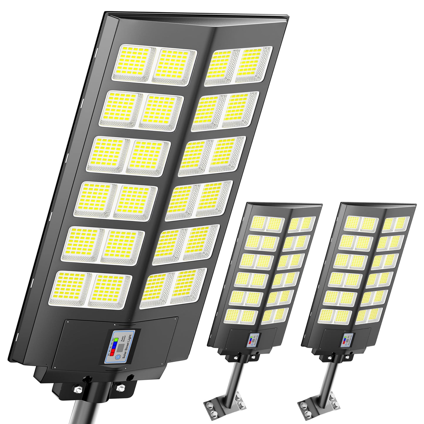 loyoele 3-Pack 9000W Solar Flood Lights Outdoor, Wide Angle 4800000LM Commercial Parking Lot Light Solar Street Light Outdoor Security IP66 Lamp for Basketball Court, Road, Garden