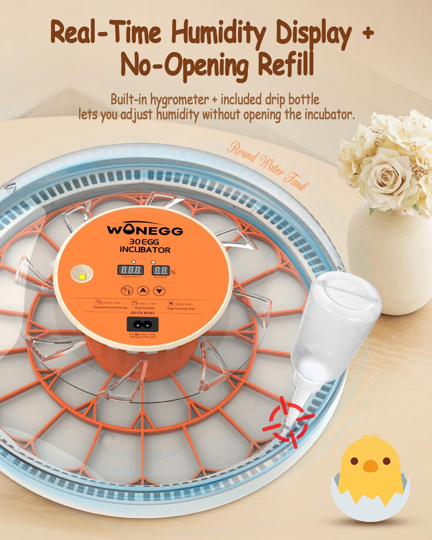 WONEGG 30 Egg Incubators for Hatching Eggs with Automatic Egg Turner, Auto Temperature Control, LED Candling, Humidity Monitor, 360° Viewing for Chicken Quail Parrot Birds