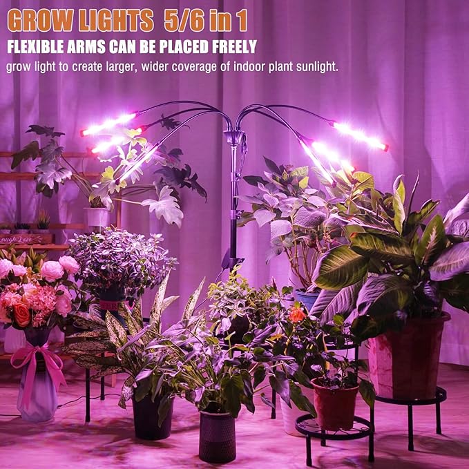 Grow Lights for Indoor Plants Full Spectrum with Stand and Timer, 5 Heads LED Plant Lights for Indoor Growing, Standing Floor House Plant Lamp for Seed Starting. (Red+Blue+White)