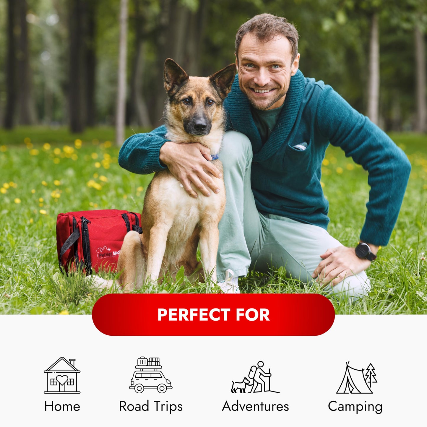 PetVet Medic Cat & Dog First Aid Kit - Dog Emergency Kit, Dog Health Supplies & Dog Wound Care -with Dog Thermometer, Dog Bandages for Wounds - Dog Essentials, Dog Travel Bag (Medium)