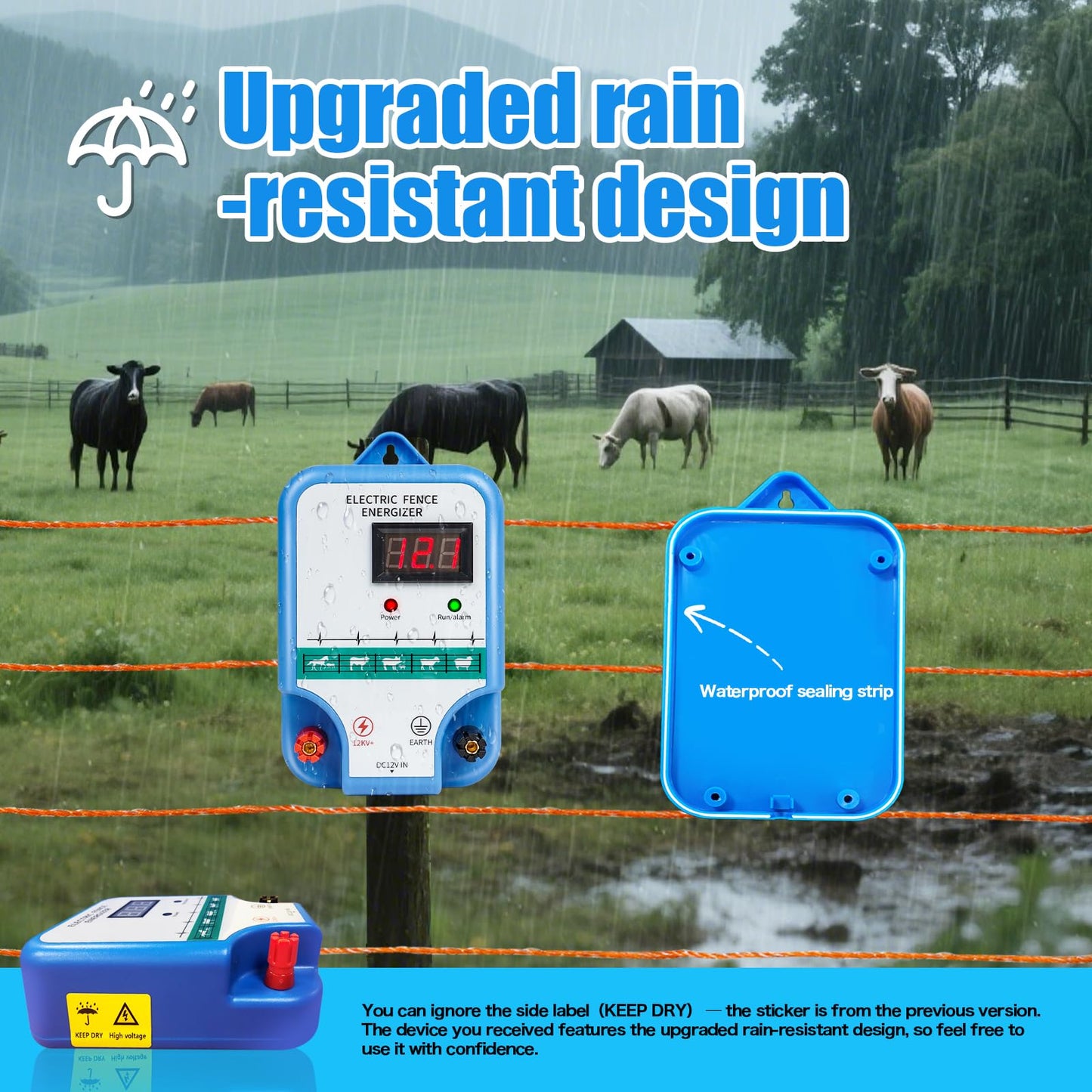 Electric Fence Charger for Livestock - 12 kV 3 Joules High-Power Electric Fence Energizer for Containing Pets Livestock and Preventing Wild Animals Intruding(7.07in)