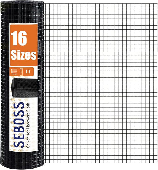 SEBOSS Black Hardware Cloth 1/2 inch 48 x 100 Ft 19-Gauge, Vinyl Coated Wire Mesh Roll, Chicken Wire Fencing, Garden Fencing, Welded Wire Fence Roll, Wire Mesh Fencing