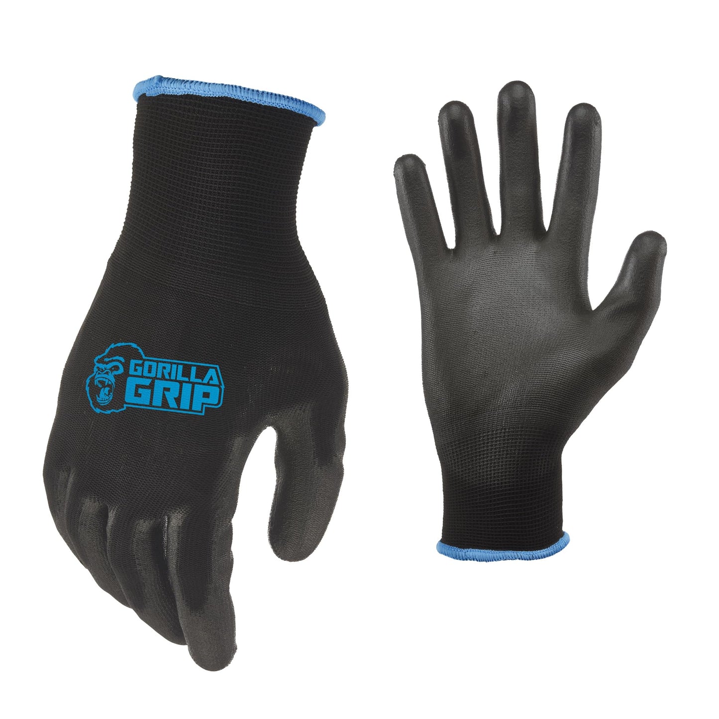 Gorilla Grip Work Gloves, Never Slip Maximum Grip All-Purpose, Gloves for Men, Superior in Wet, Dry, Oily Conditions, Polymer Palm, Large Size, 120 Pairs, Black/Blue| 19412AM