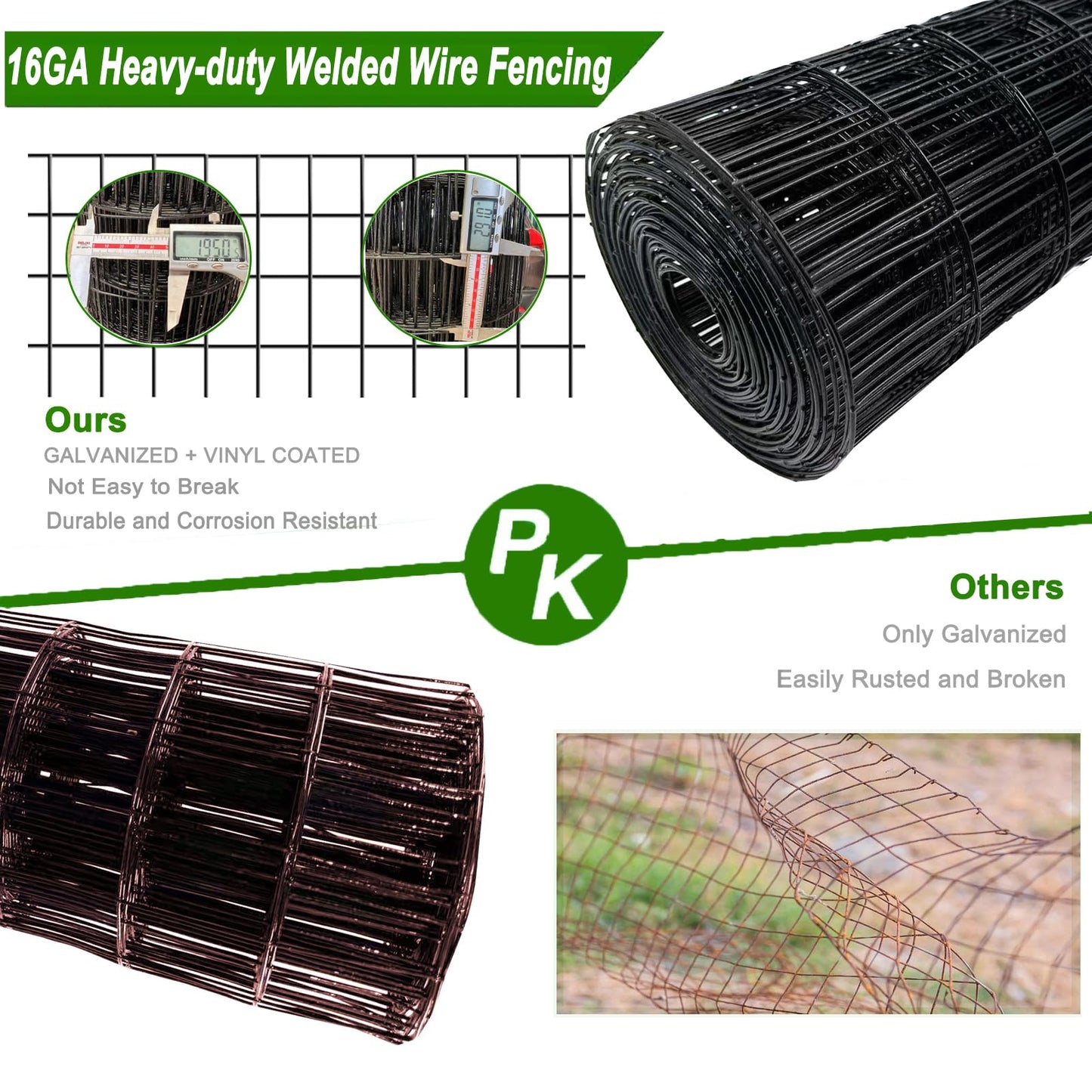 YAGJIA Welded Wire Fence 36inch x 50ft, Black PVC Coated Garden Fencing, 2 inch x 3inch 16Gauge Chicken Wire Fence Roll, Anti-Rust Metal Fencing for Yard Plant Protection Poultry Netting