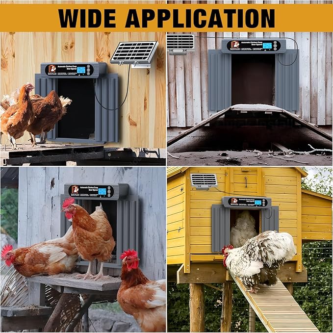 Automatic Chicken Coop Door, Anti-Pinch Protection, Extra Large Size, Programmable Timer & Light Sensor Modes, LCD Display, Solar Powered Auto Chicken Door Opener with Remote Control