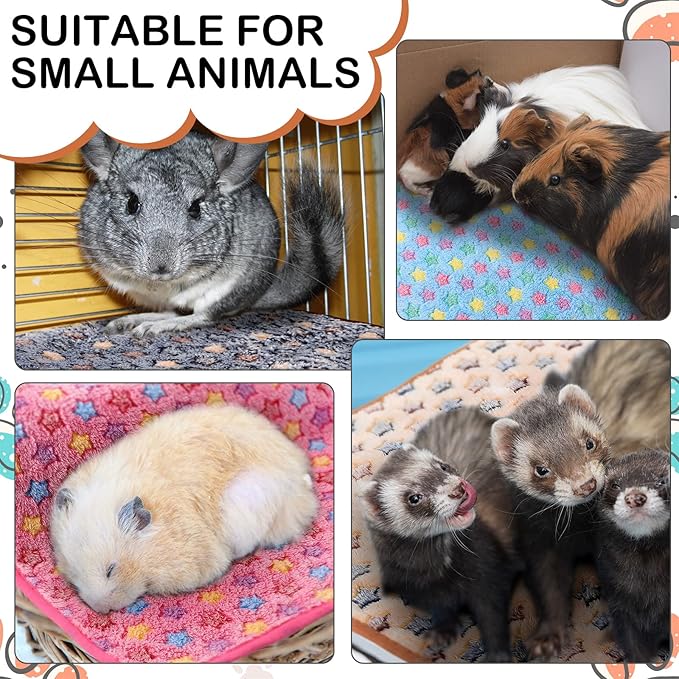 Reginary 4 Pcs Waterproof Guinea Pig Blankets Washable Small Animal Fleece Bedding Absorbent Guinea Pig Cage Liners Reusable Pet Pee Pad Sleep Mat for Hamster Ferret(Star Pattern,35 x 24 Inch)