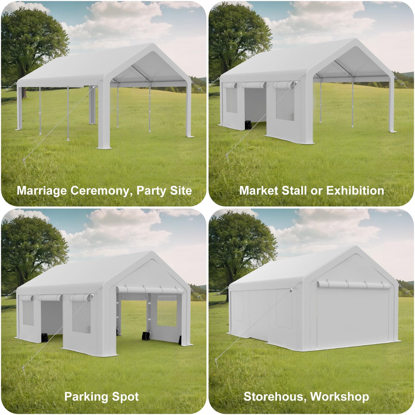 GarveeLife Heavy Duty Carport, Portable Garage with 4 Doors & 4 Window, Upgraded Carport with Reinforced Steel Poles, Uv Resistant All-Season Waterproof Tarp, for Car, Truck, Boat