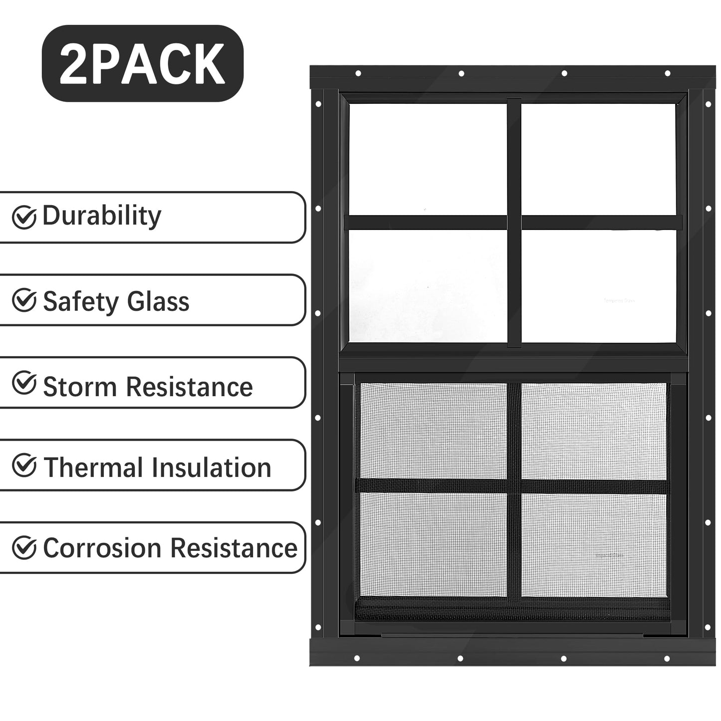 12 * 18 Inch Chicken Coop Window, 2 Pack Black Chicken Coop Shed Household Mobile Home House Small Screen Windows