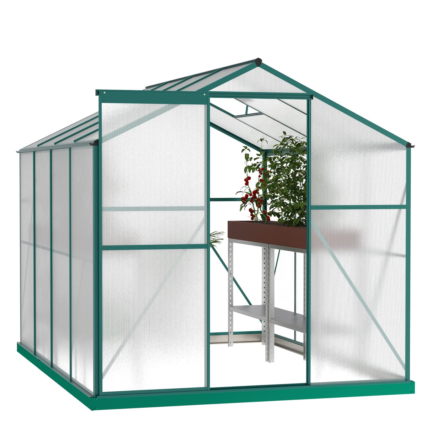 8x6 FT Greenhouses for Outdoors, Outside Heavy Duty Walk in Green House for Garden Plants, UV Protection Adjustable Roof Vent, Thermostatic Waterproof and Insect Resistant, Green
