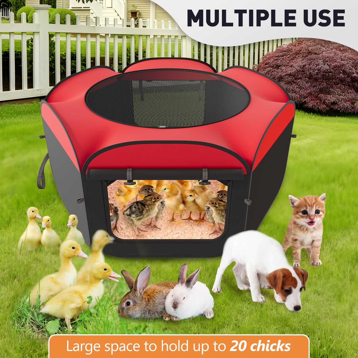inanil Chicken Brooder with Cover - Dual Door Collapsible Large Brooder Box for Chicks Starter Kit, Sturdy Baby Chicken Coop Chick Enclosure Tent, Chick Brooder Pen for Chick, Duck and Quail