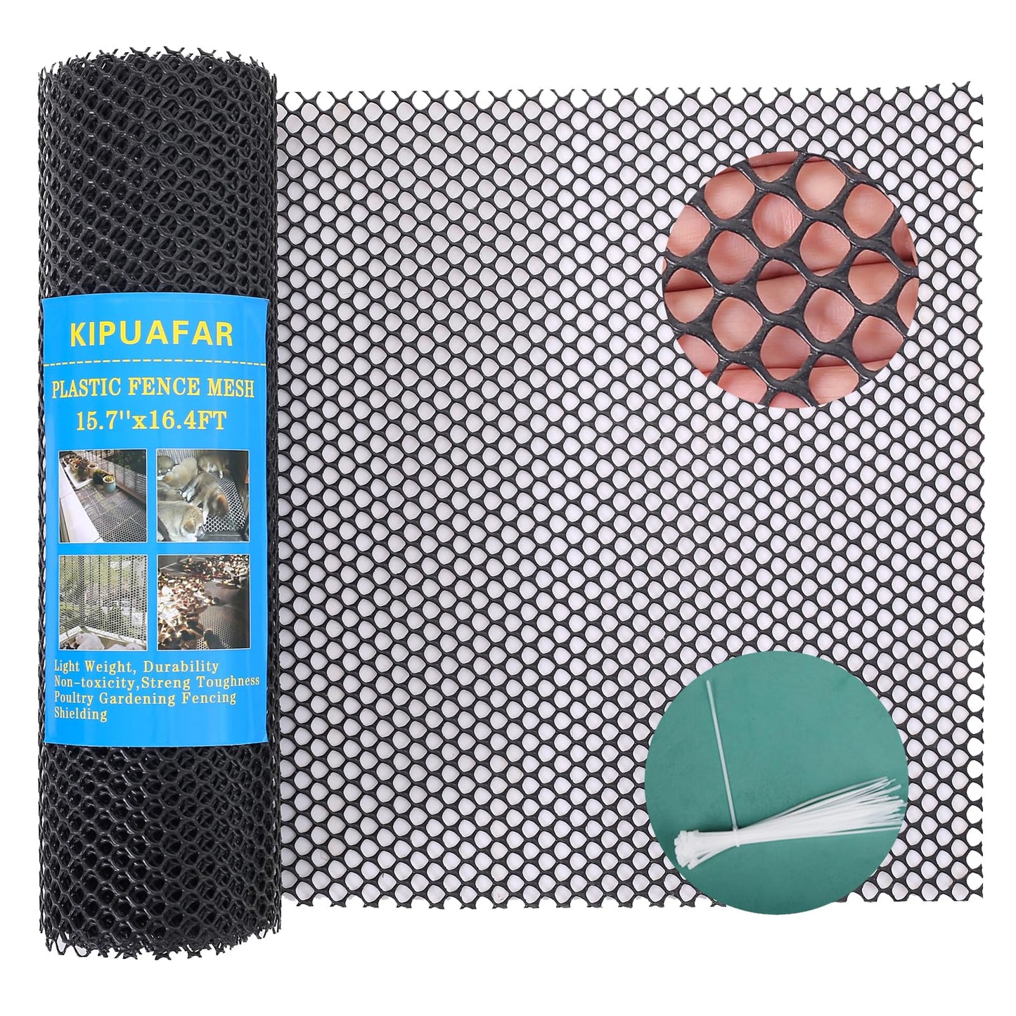 Pet Proof Barrier Net, Black Plastic Chicken Wire Mesh Fencing 15.7IN x 16.4FT, Balcony Cat Safety Net & Garden Snake Barrier, Heavy Duty Protection for Chicken Coops, Rabbit Hutches, Dog Kennels