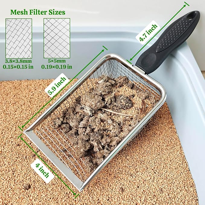 KOROI Chicken Poop Scooper - 2 Pack Chicken Coop Poop Scoop Shovel with 3.8mm & 5mm Mesh,Metal Chicken Coop Cleaning Tool,Sifting Rake for Chicken Litter, Sand, Chicken Coop Supplies