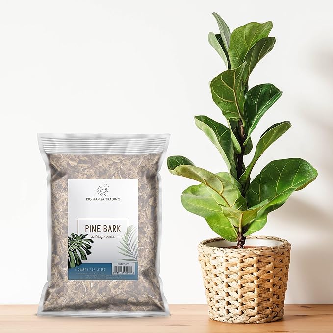100% Natural Pine Bark Mulch Nuggets (8 Quarts), Small Mulch Chips for Indoor/Outdoor Container Gardening, Ideal for Soil Supplement, Houseplant Mulch