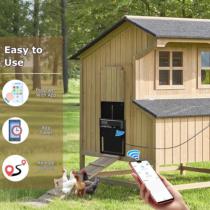 Automatic Chicken Coop Door – Programmable with App, Battery/Solar Panel/Grid Operated, Multiple Anti-Pinch w/Resistance Detection & Motion Sensor, Plug&Play Electric Aluminum Chicken Door
