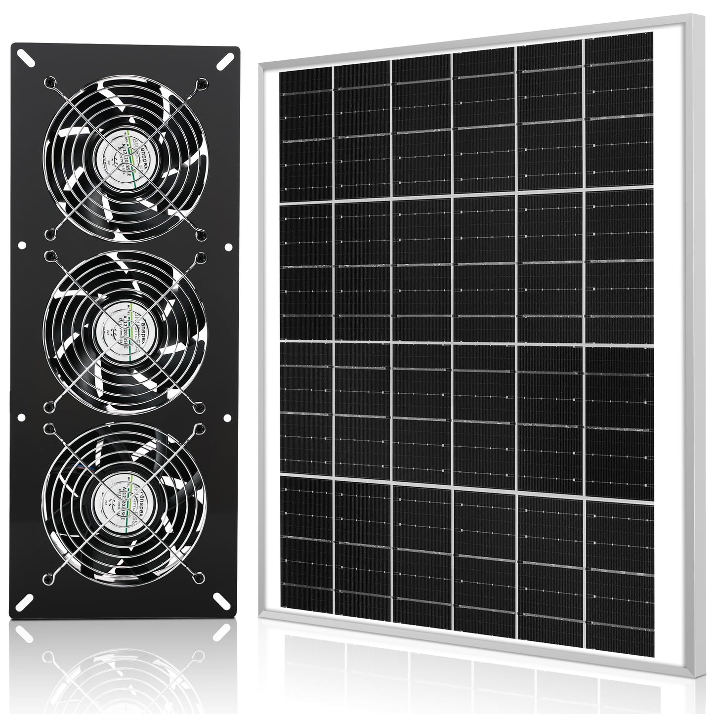 Fanspex Solar 3 Fan Kit, 25W Waterproofed Solar Powered Fans for Outdoor Chicken Coop, Greenhouse & Shed Intake or Exhaust Air