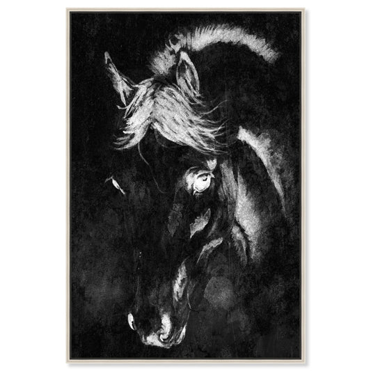 Country Farmhouse Canvas Print Painting Animal Wall Art 'Black Beauty Horse Art' White Framed Canvas Rustic Home Décor 20x30 in Black, White by Oliver Gal