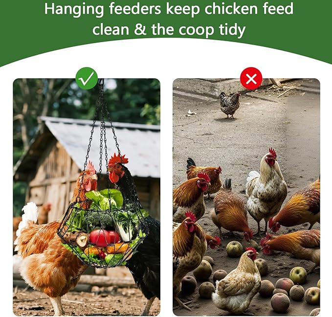 Hanging Chicken Feeder, Foldable Poultry Feeder Basket for Chicken Duck Coop, 2 Pcs