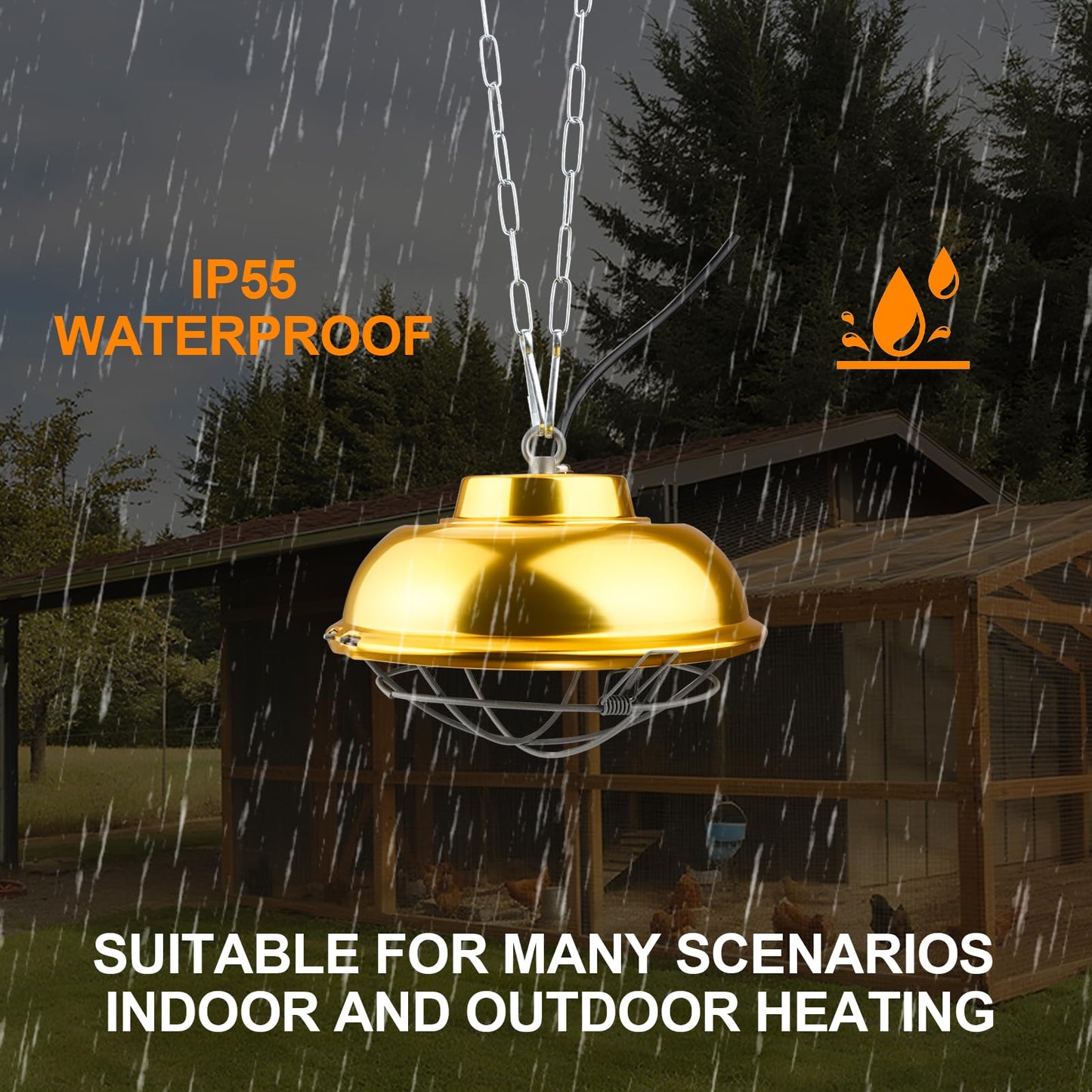 Heat Lamp for Chicken Coop, 300 Watts chicken coop heater with Adjust 2 Mode temperature &Hanging Height, Waterproof ,For Indoor & Outdoor Used, Suitable for Amphibians,Chick, Duck,Pets (300W)