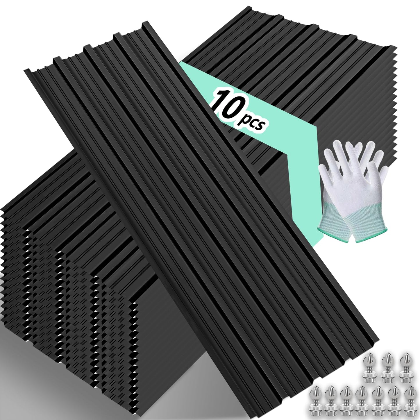 Metal Roofing Panels - Corrugated Galvanized Roof Panels Black 10 Pcs Waterproof Siding Panels for Outdoor House Storage Chicken Coop Patio Garages Sheds