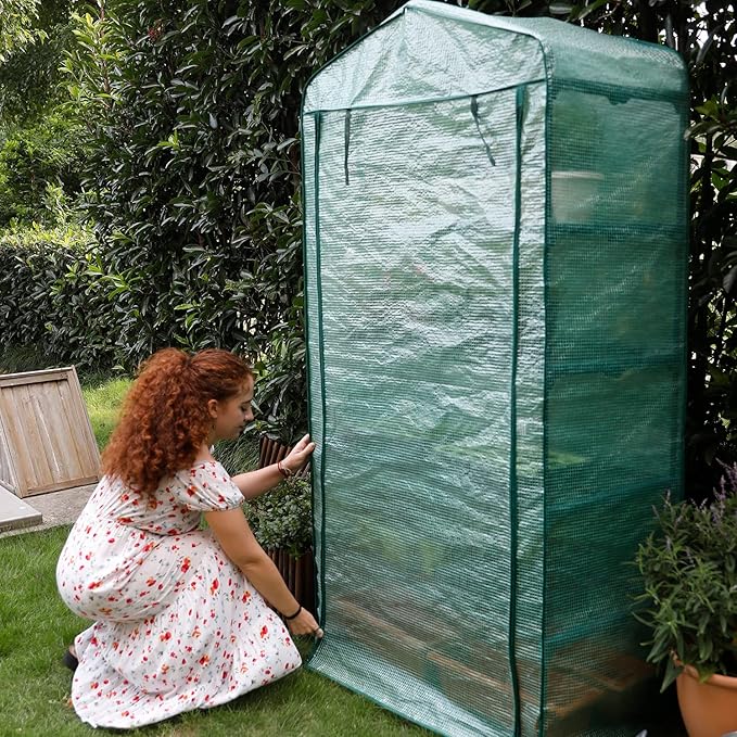Worth Garden 50% Extra Wide Mini Greenhouse 4 Tier Portable Plant Green House 40in Wide -Sturdy Gardening Shelves with PE Cover & Roll-Up Zipper Door - Indoor & Outdoor Use - 19″W. x 40″L. x63″H.