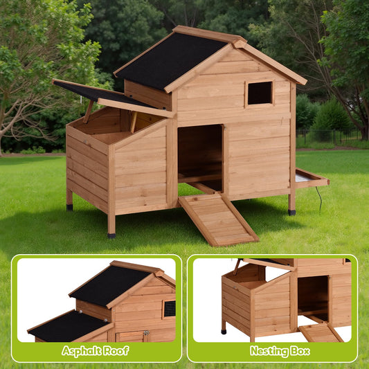 Narkula Outdoor Chicken Coop, Duck House with Nesting Box/Pull Out Tray/Secure Doors, Wooden Small Chicken Cage Weatherproof/Ventilation, 42.91" x 38.58" x 28.74", Brown