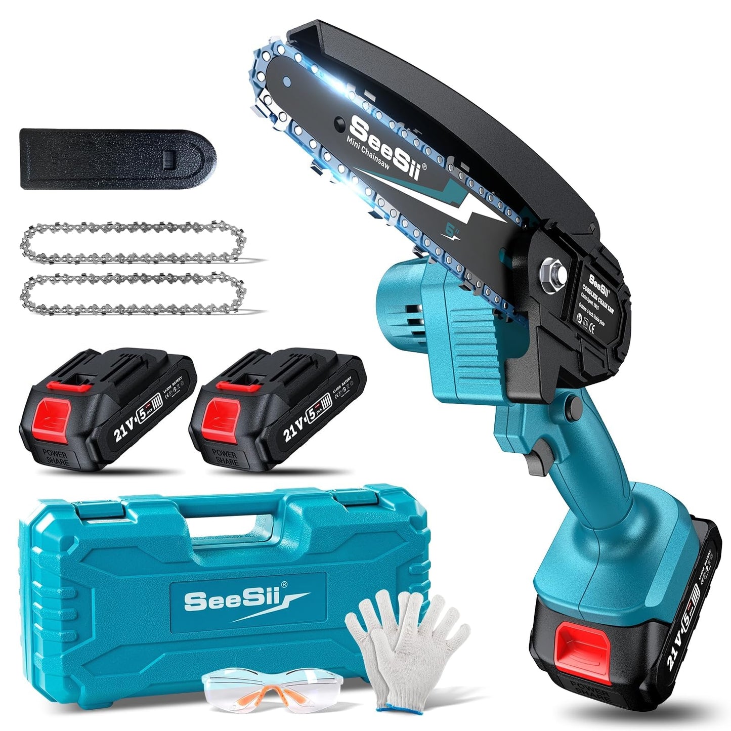 SEESII Electric Tiller for Gardening 300 RPM,SEESII Mini Chainsaw Cordless 6-inch