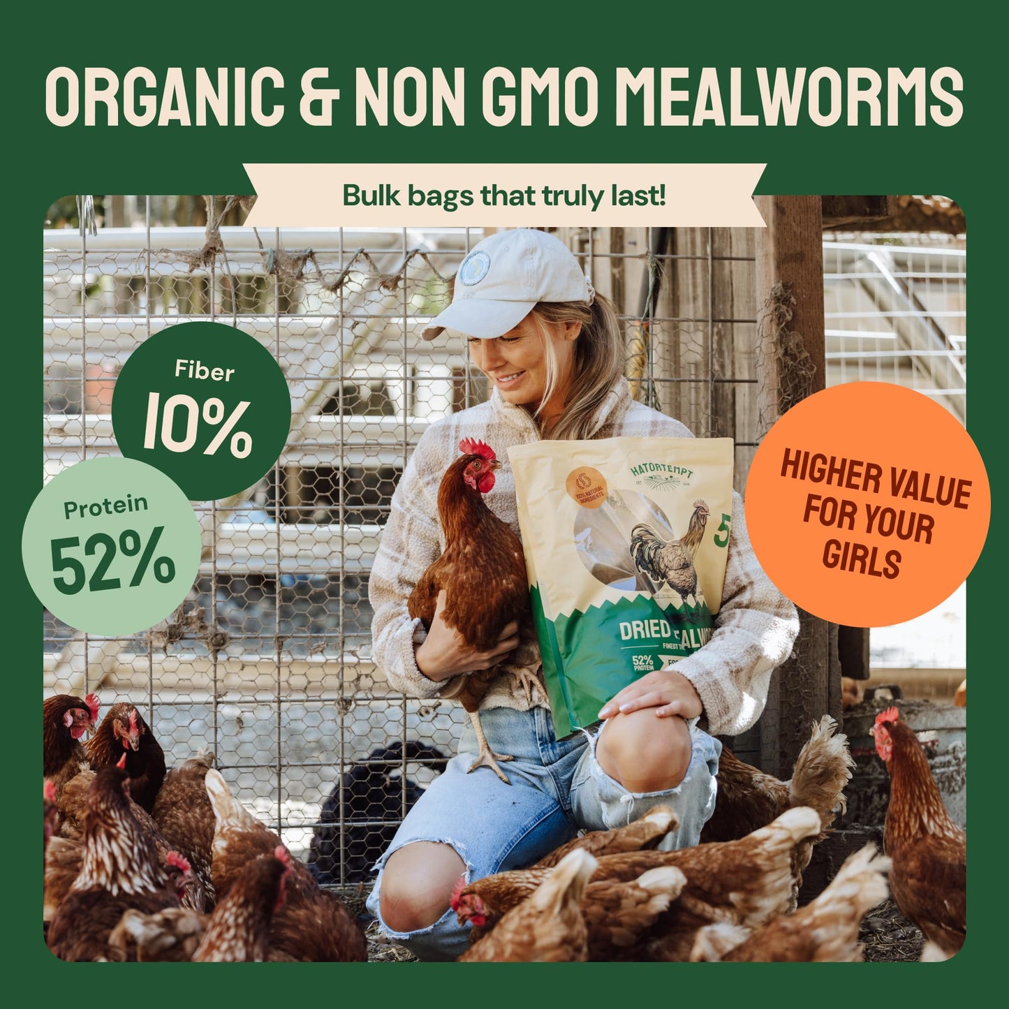 Hatortempt Chicken Feed Dried Mealworms - 5 Lb, Non-GMO & Organic - High-Protein Mealworms for Wild Birds & Ducks, Chicken Treats & Bird Food