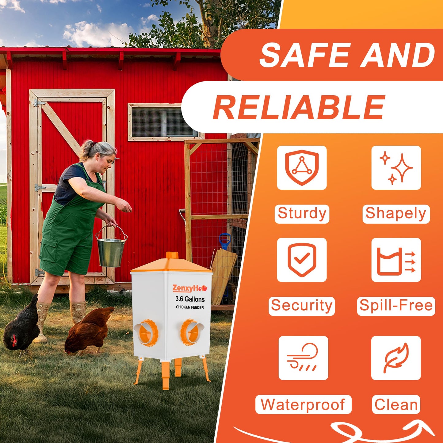 ZenxyHoC DIY Chicken Feeders No Waste, 8 Ports Poultry Feeder with Hole Saw for Buckets Troughs Orange