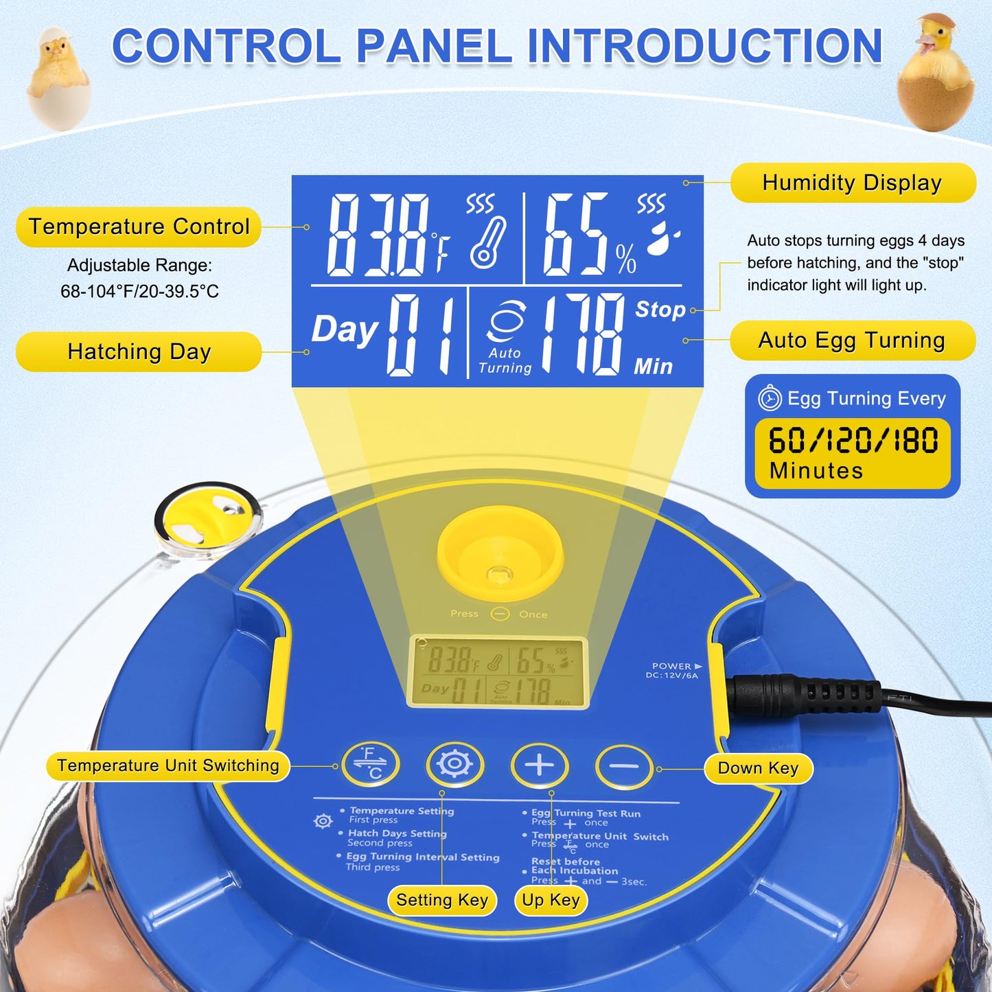 M METERXITY 18-40 Incubators for Hatching Eggs, Egg Incubator with Candler, Automatic Turn, Temperature Control, Humidity and Hatch Day Display, 360° View for Chicken/Quail/Duck/Goose/Parrot
