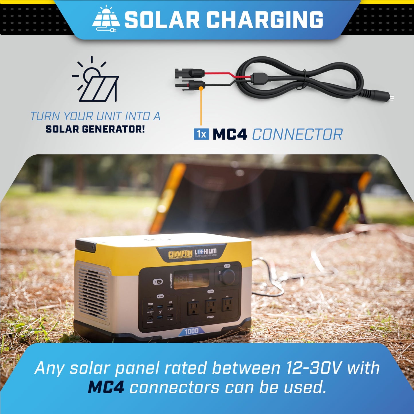 Champion Power Equipment 201260 998-Wh Power Station 2000/1000-Watt Portable Lithium-Ion Battery Solar Generator