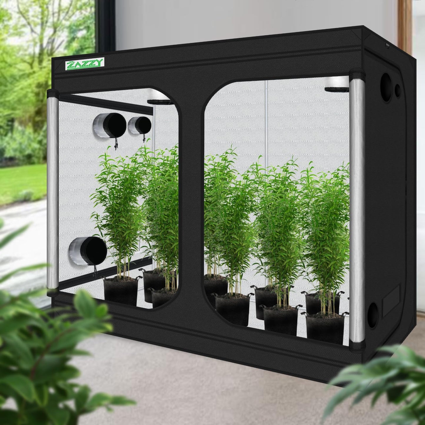 zazzy Grow Tent, 96“x48 x78 Plant Growing Tents 600D Mylar Hydroponic Indoor Grow Tent with Window, Kit Bag & Floor Tray 8x4 Growing Tent
