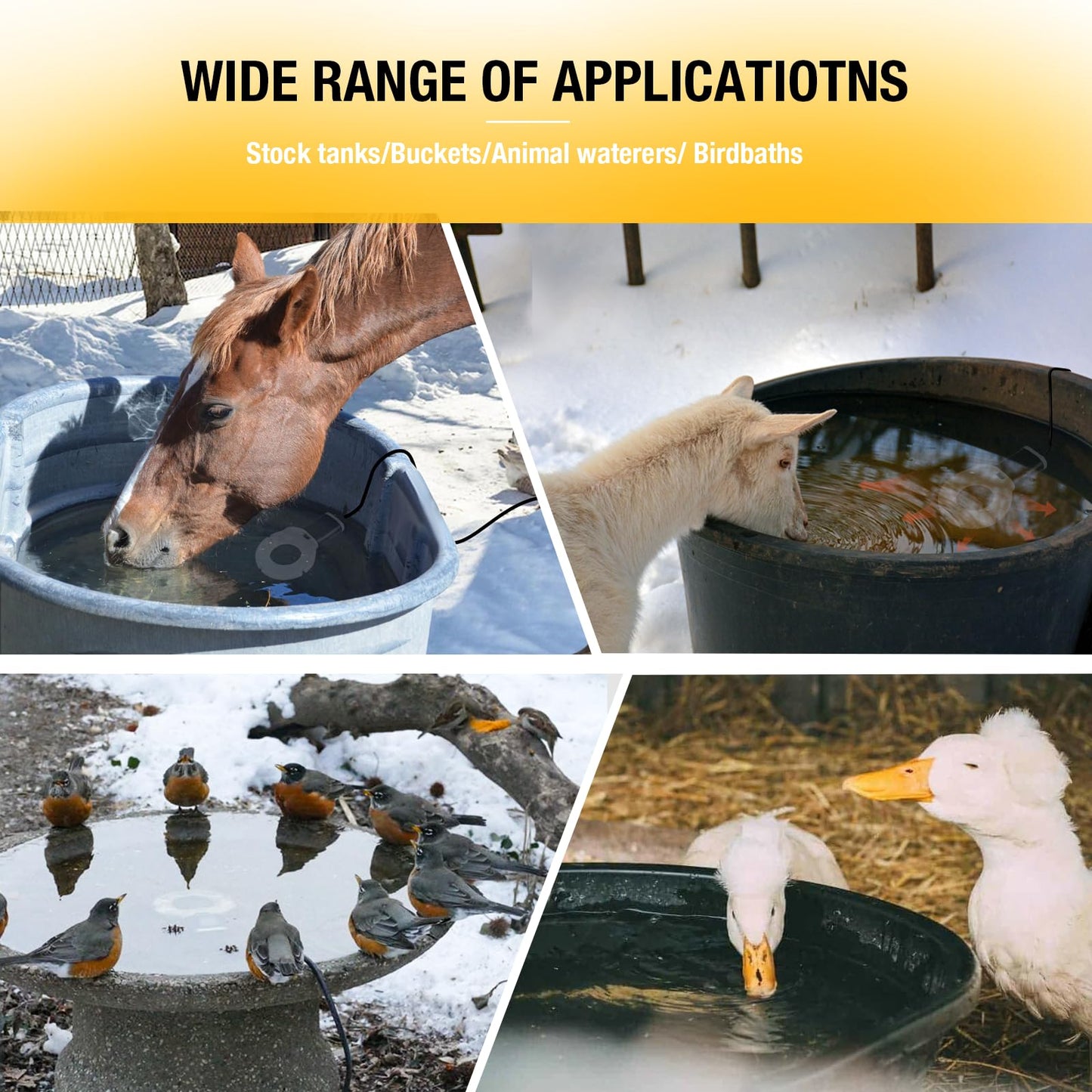 comincia 150W Heated Chicken Waterer, Chicken Water Heater for Poultry Waterer Winter, Cast Aluminum Submersible Deicer,Heated Bird Bath with Thermostat for Duck Goose Cow Livestock