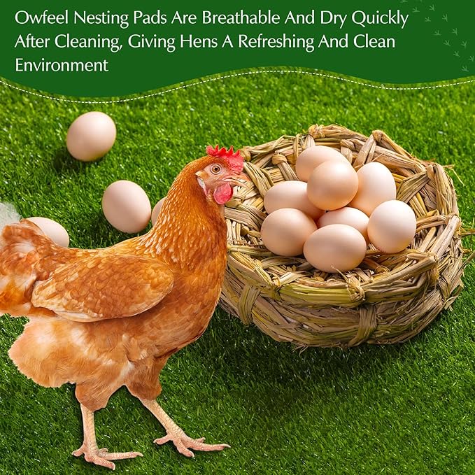 Owfeel 6 Pack Chicken Nesting Pads, 12x12 Washable Artificial Grass Mat for Chicken Coop, Reusable Pet Garden Turf with Rubber Backing, Indoor Outdoor Egg Protection (30x30cm)