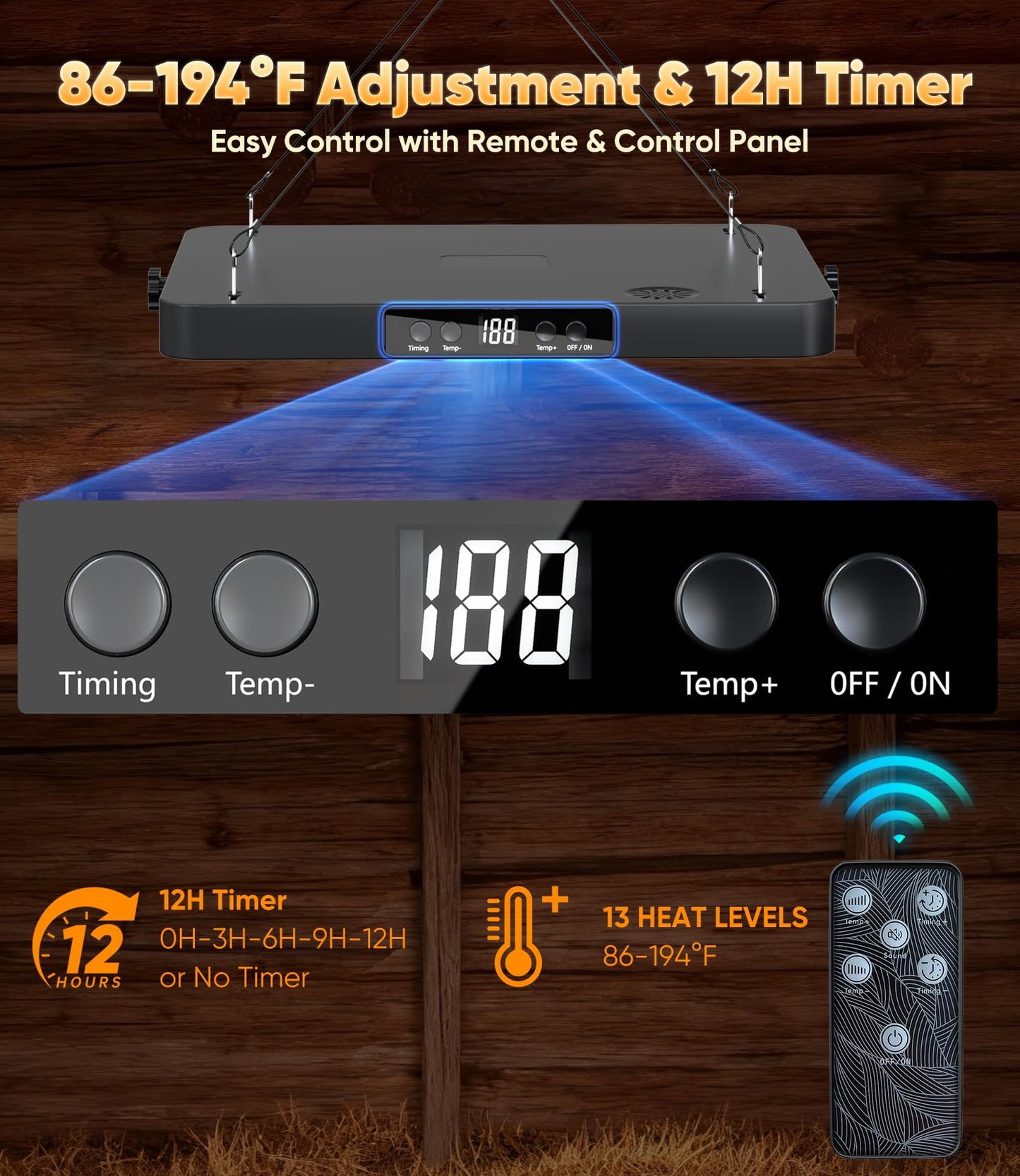 Smart Chicken Coop Heater with Thermostat, 200W Radiant Heat Panel with Adjustable Temp (86~194℉) & 12H Timer, Coop Heater for Winter, Remote Control, Animal-Proof Power Cord, ETL/UL Certified Safe